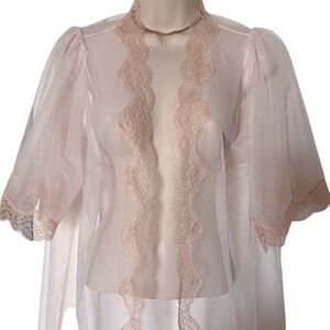 VICTORIA SECRET lace mesh sheer lingerie pastel pink kimono pajama robe cover